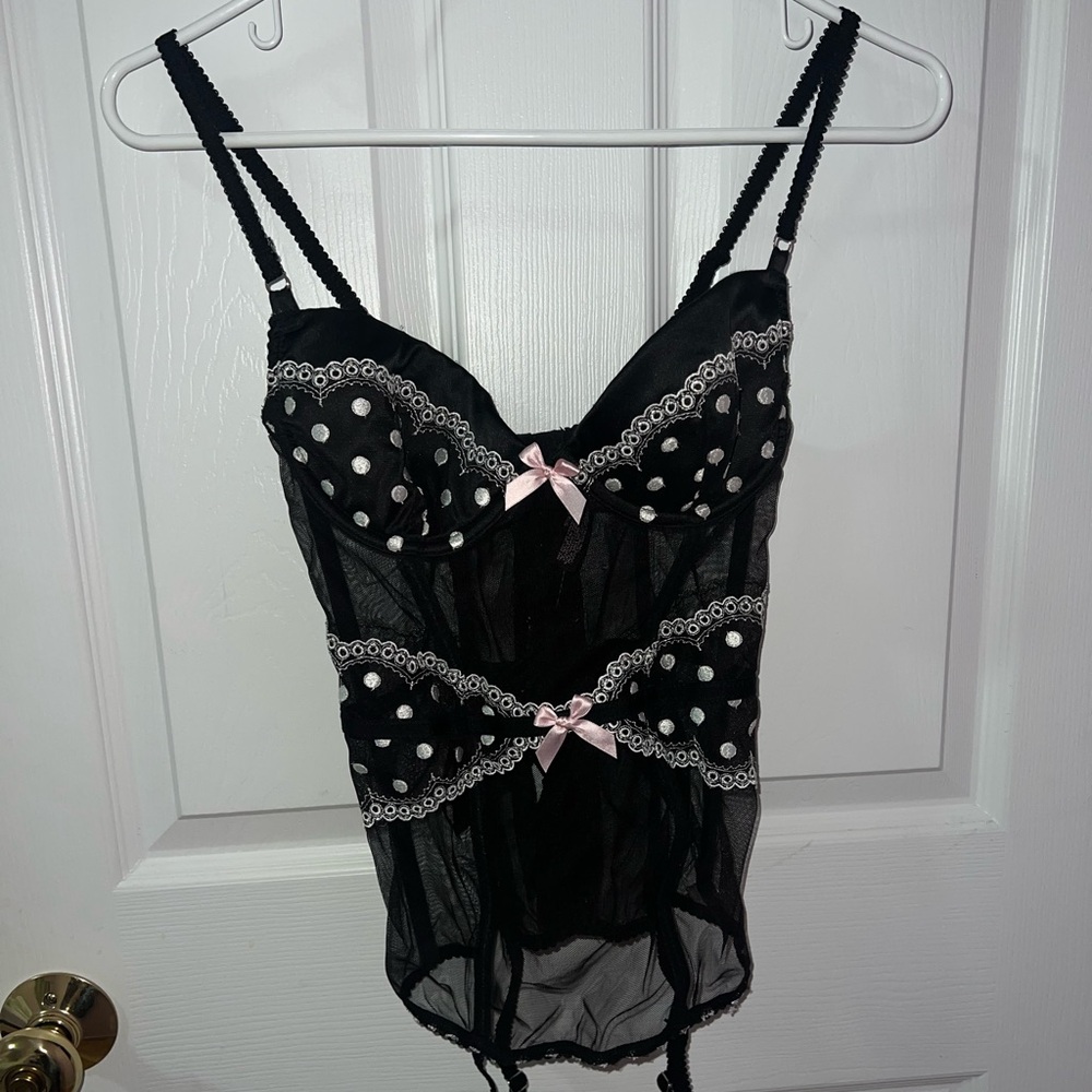 VS Black & Pink Lace Bow Lingerie
